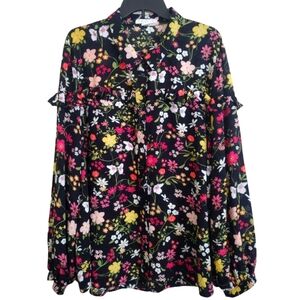 Glamorous Curve Black Multicolor Floral Women's Top Ruffle Size 20